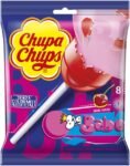 Chupa Chups Lecca Lecca Bubblegum, Caramella Ripiena di Gomma Da Masticare, Aroma Ciliegia, Senza Glutine e Coloranti Artificiali, Ideale per Compleanni e Feste, Busta con 8 Lollipop