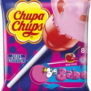 Chupa Chups Lecca Lecca Bubblegum, Caramella Ripiena di Gomma Da Masticare, Aroma Ciliegia, Senza Glutine e Coloranti Artificiali, Ideale per Compleanni e Feste, Busta con 8 Lollipop