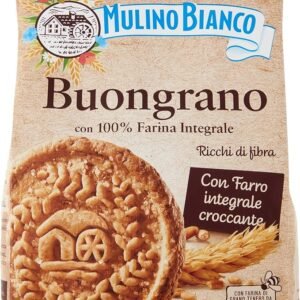 Mulino Bianco Biscotti Buongrano con 100% Farina Integrale, Colazione Ricca di Fibre e Gusto - 350 gr