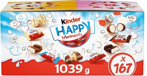 Kinder Happy Moments - 167 Cioccolatini Assortiti Kinder, Mix di Snack Dolci in Formato Mini, Ideali da Condividere a Feste e Compleanni, Maxi Confezione da 1039 gr