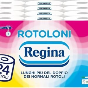 Rotoloni Regina - 24 Maxi Rotoli di Carta Igienica 100% Certificata FSC®, 500 Fogli a 2 Veli, Lunghi Più del Doppio dei Normali Rotoli, Confezione 50% in Plastica Riciclata