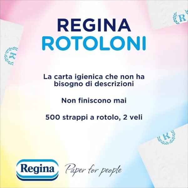 Rotoloni Regina - 24 Maxi Rotoli di Carta Igienica 100% Certificata FSC®, 500 Fogli a 2 Veli, Lunghi Più del Doppio dei Normali Rotoli, Confezione 50% in Plastica Riciclata