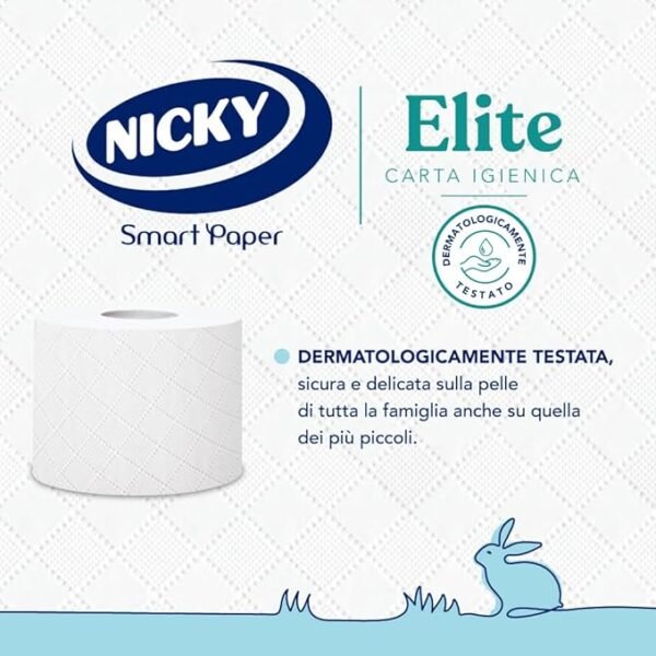 Nicky Elite - 48 Rotoli di Carta Igienica, 150 Soffici Fogli a 3 Veli, Morbida e Resistente a Contatto con la Pelle, Dermatologicamente Testata, 100% Certificata FSC®