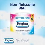 Rotoloni Regina - 24 Maxi Rotoli di Carta Igienica 100% Certificata FSC®, 500 Fogli a 2 Veli, Lunghi Più del Doppio dei Normali Rotoli, Confezione 50% in Plastica Riciclata