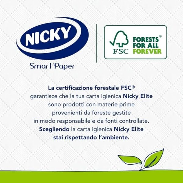 Nicky Elite - 48 Rotoli di Carta Igienica, 150 Soffici Fogli a 3 Veli, Morbida e Resistente a Contatto con la Pelle, Dermatologicamente Testata, 100% Certificata FSC®