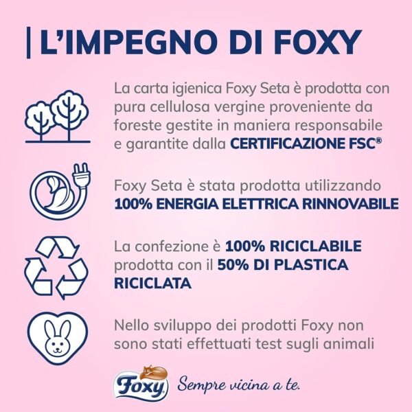 Foxy Seta | Carta igienica 200 strappi x 48 rotoli, 2 veli elevato spessore | Confezione riciclabile prodotta con plastica riciclata