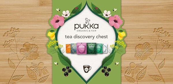 Pukka Tisane Discovery Chest, Confezione Regalo Tisane Biologiche Assortite, 6 Gusti, per Rilassare e Risvegliare i Sensi, Cofanetto in Bambù Sostenibile e Riutilizzabile, Idea Regalo, 42 Filtri