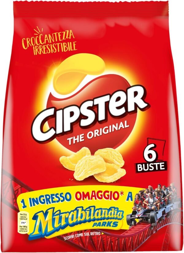 Cipster the Original, Chips di Patate Croccanti, Gusto Leggero e Forma Iconica, 132g (multipack 6 bustine da 22g) (Confezione da 3)